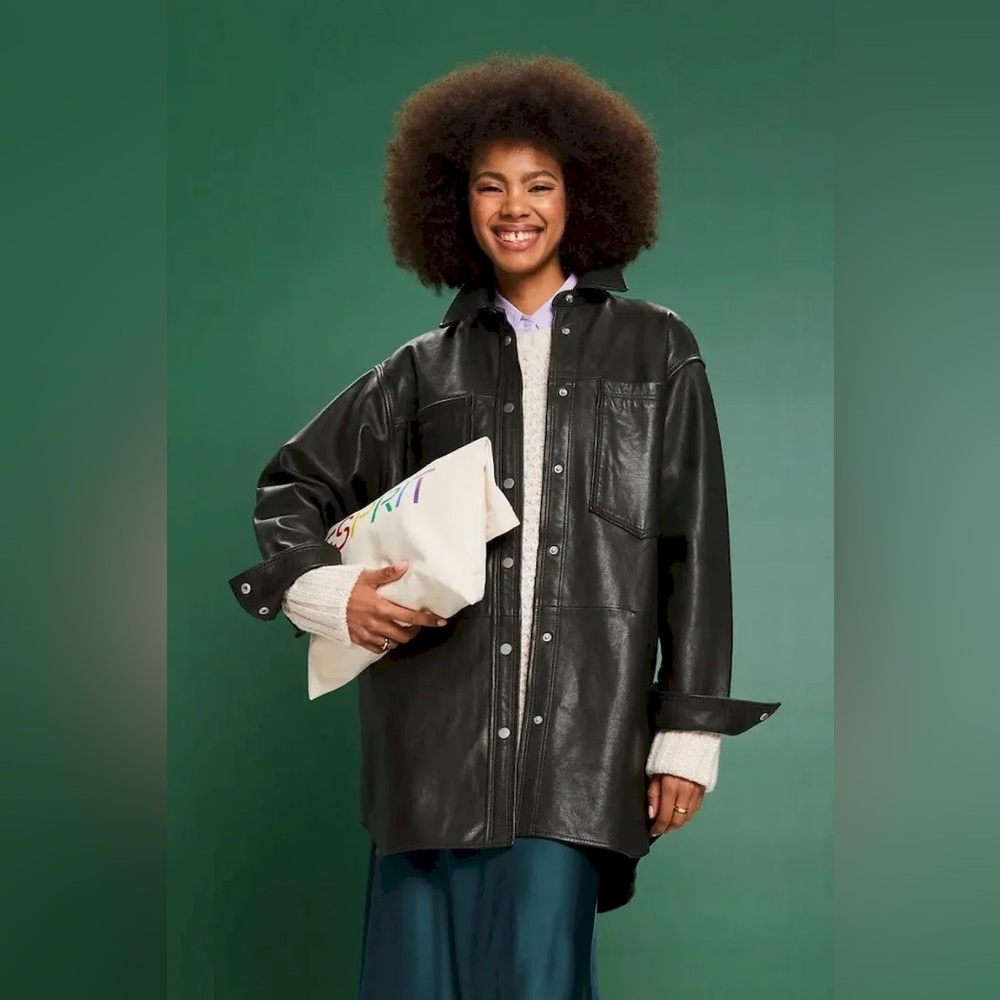 $495 NWT Esprit Lamb Leather Jacket W/ Snap Buttons Black Size XS